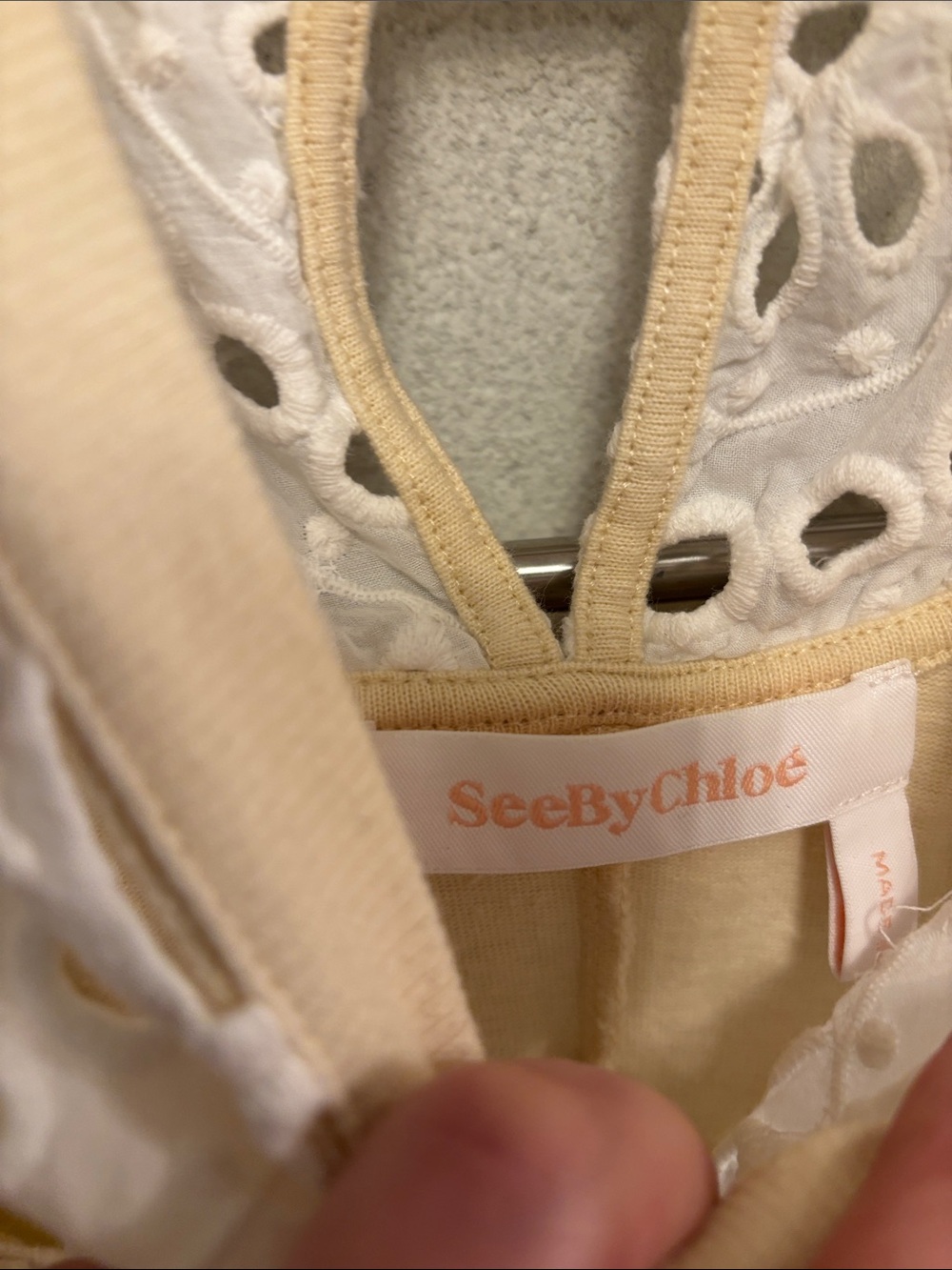 See By Chloe Cream Tank with White Eyelet Bib - Picture 2 of 6